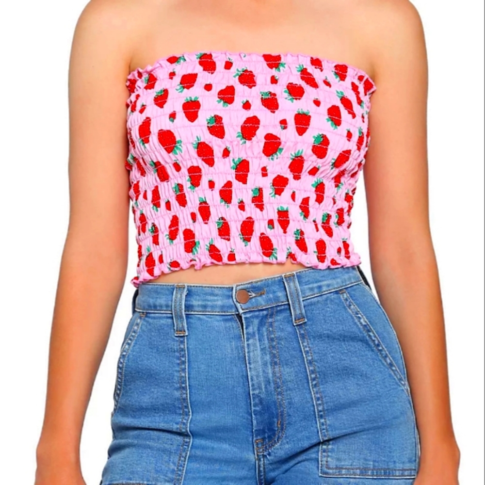 Strawberry Print Pink Crop/Tube Top XS